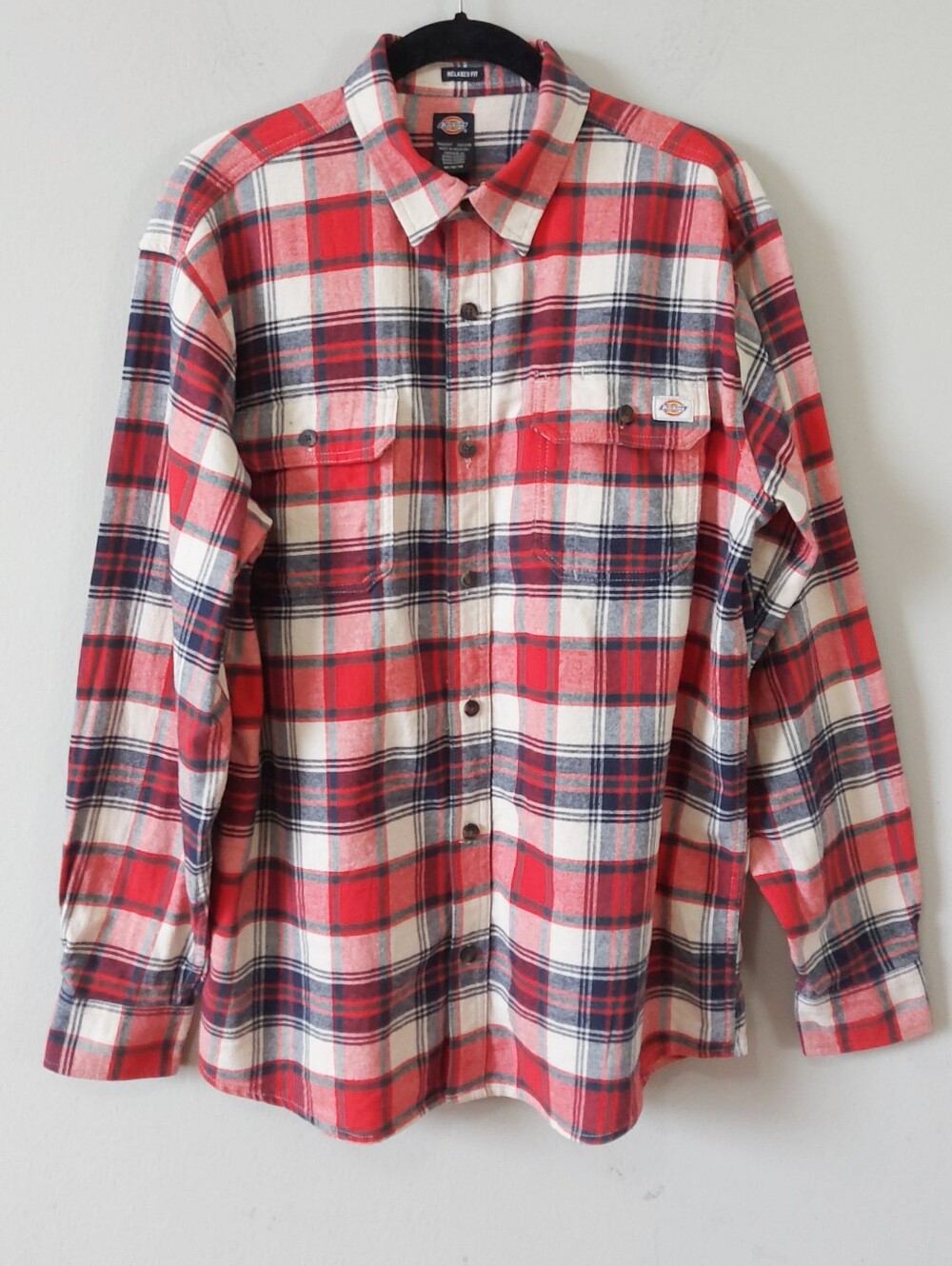 Dickies Men Red Plaid Button Down Flannel Shirt Medium Soft Cowboy Long Sleeves